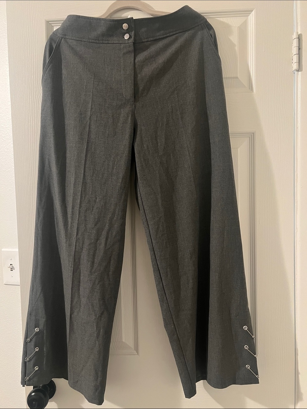 NWT Wide Leg Women's Pants in Charcoal Gray With Side Slits and Safety Pins